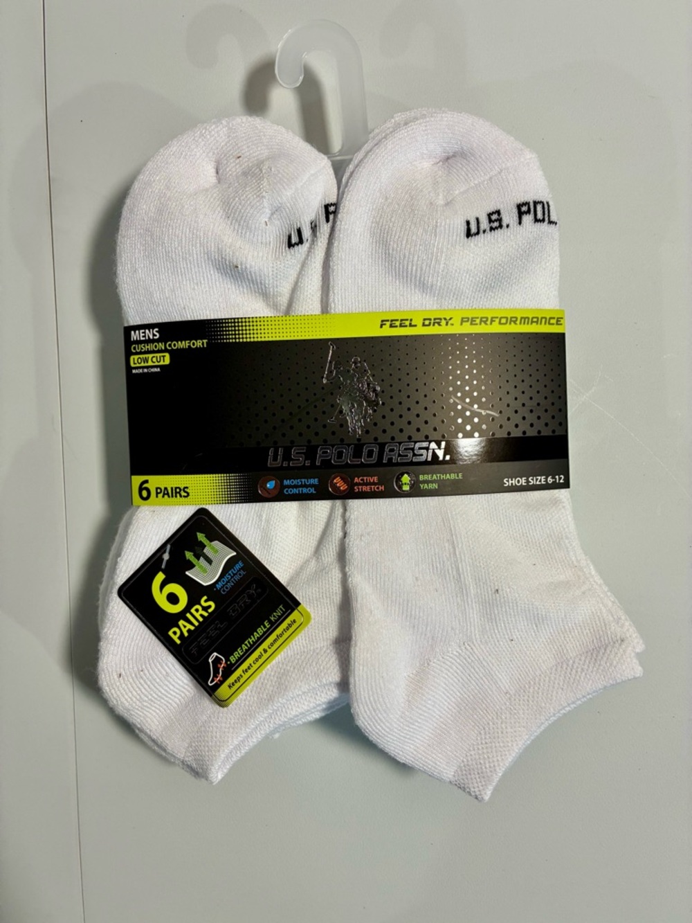 U.S. Polo Assn. Men's White Low-Cut Athletic Cushion Socks